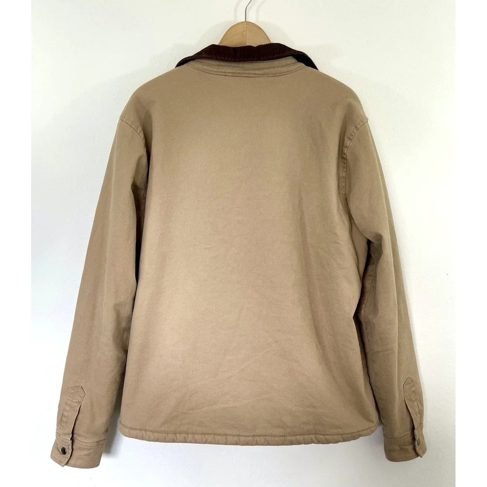 Mens Sherpa Lined Canvas Jacket Size L Corduroy Collar Country Barn Chore - Picture 3 of 9